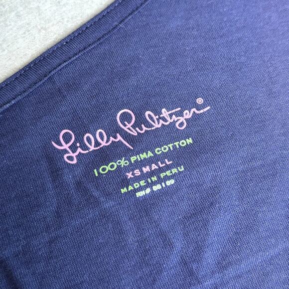 Lilly Pulitzer Navy Blue Preppy Summer Ruffle Bow Tie Cotton Shirt Size XS NWOT - Picture 5 of 8